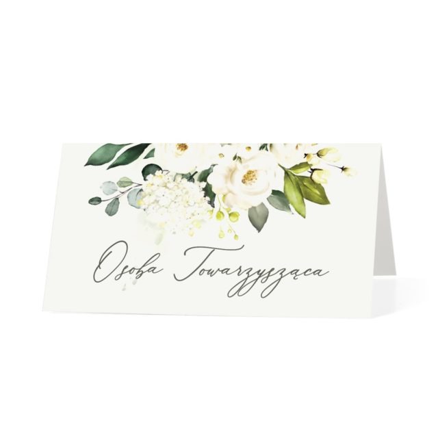 Winietka weselna na stół z motywem kwiatów w kolorach zieleni i bieli